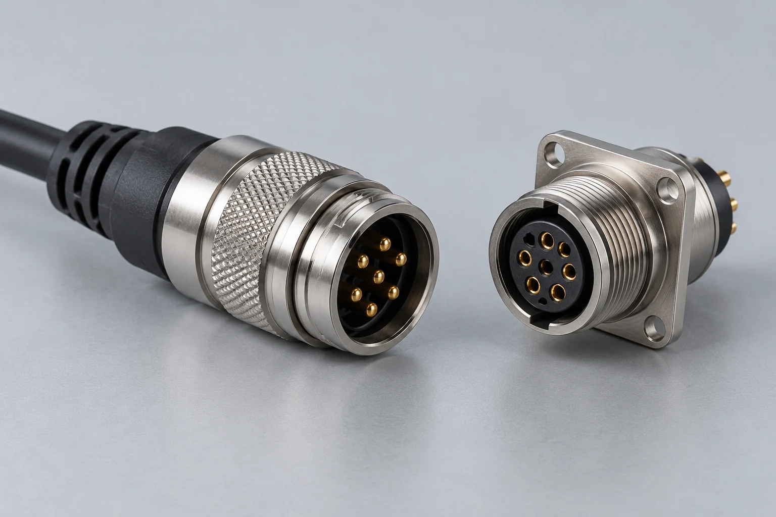 Compact circular multi-contact plug and receptacle
